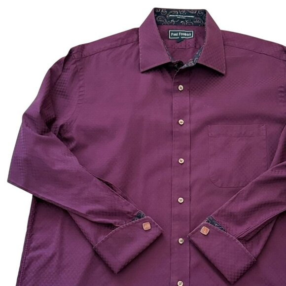 Paul Fredrick Mens Size 17 Imperial 100s Two-Ply Cotton Dobby Dress Shirt Plum - Picture 1 of 7